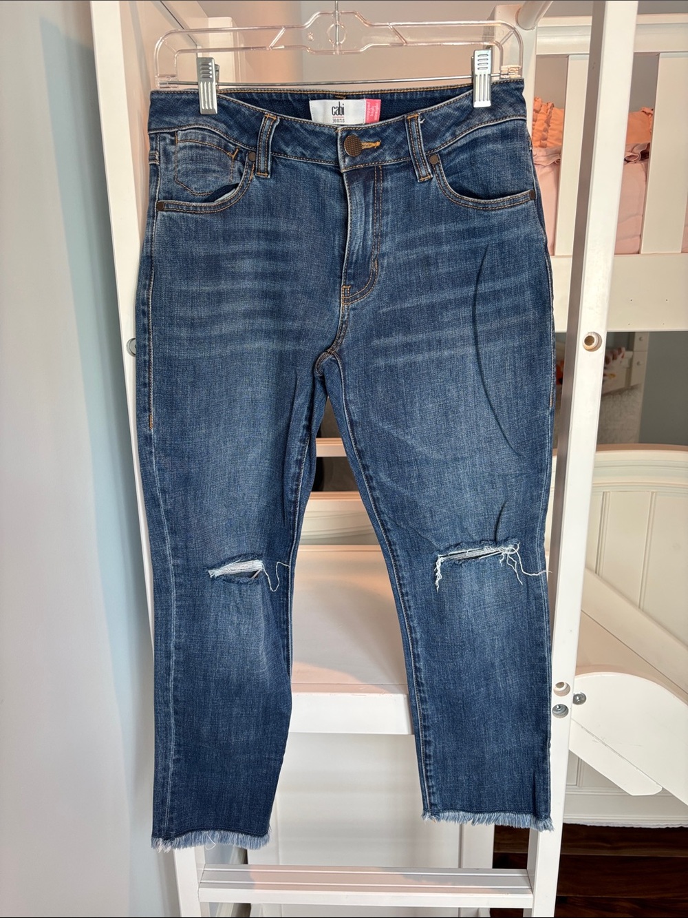 CAbi Dark Blue Distressed Cropped Jeans